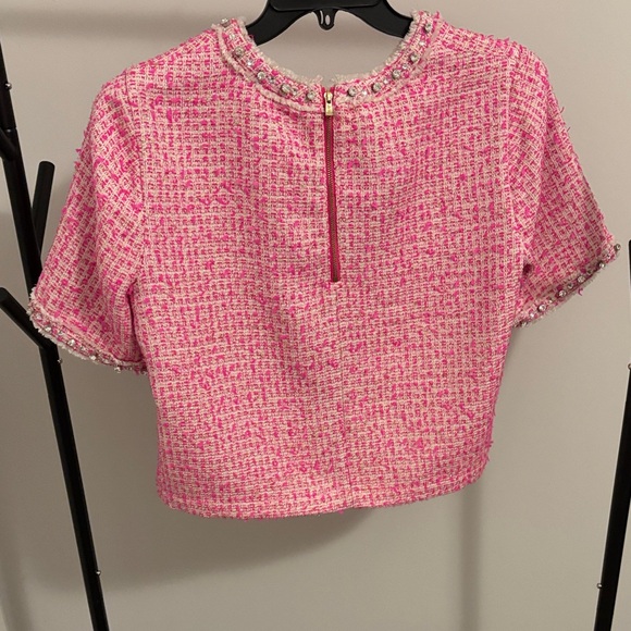 NWT Lilly Pulitzer Pink Tweed Short Sleeve Jewel-Trim Top in Fantasy Boucle - Picture 3 of 3